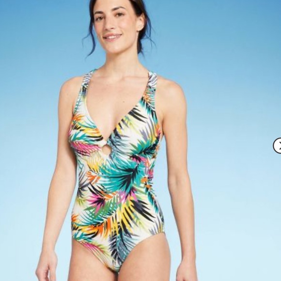 SHADE & SHORE size XLARGE Women's Ring Detail One Piece Swimsuit NEW - Picture 4 of 13
